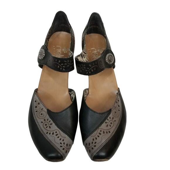 Rieker Antistress Women's Black Gray Mary Jane Leather Comfort Shoes Size 40 - Picture 2 of 12